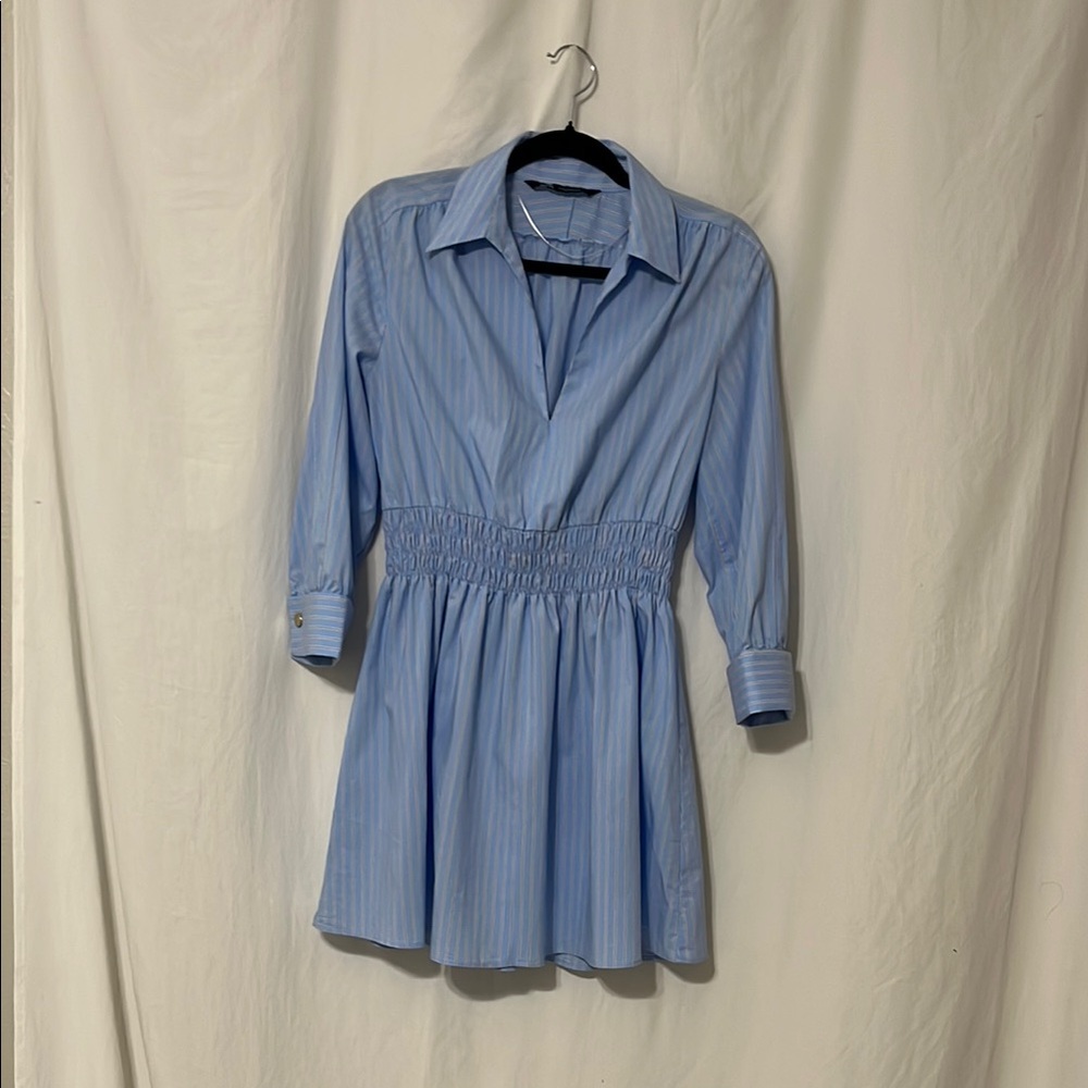 Zara Blue Notched Collar Mini Sundress